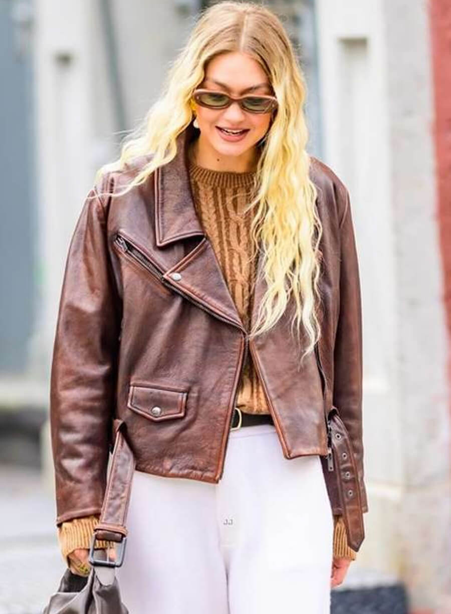Gigi Hadid NYC Brown Leather Jacket
