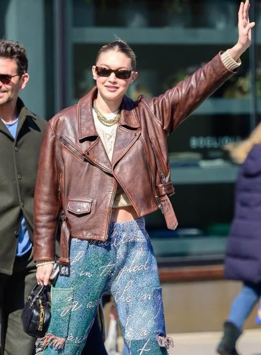 Gigi Hadid NYC Brown Leather Jacket