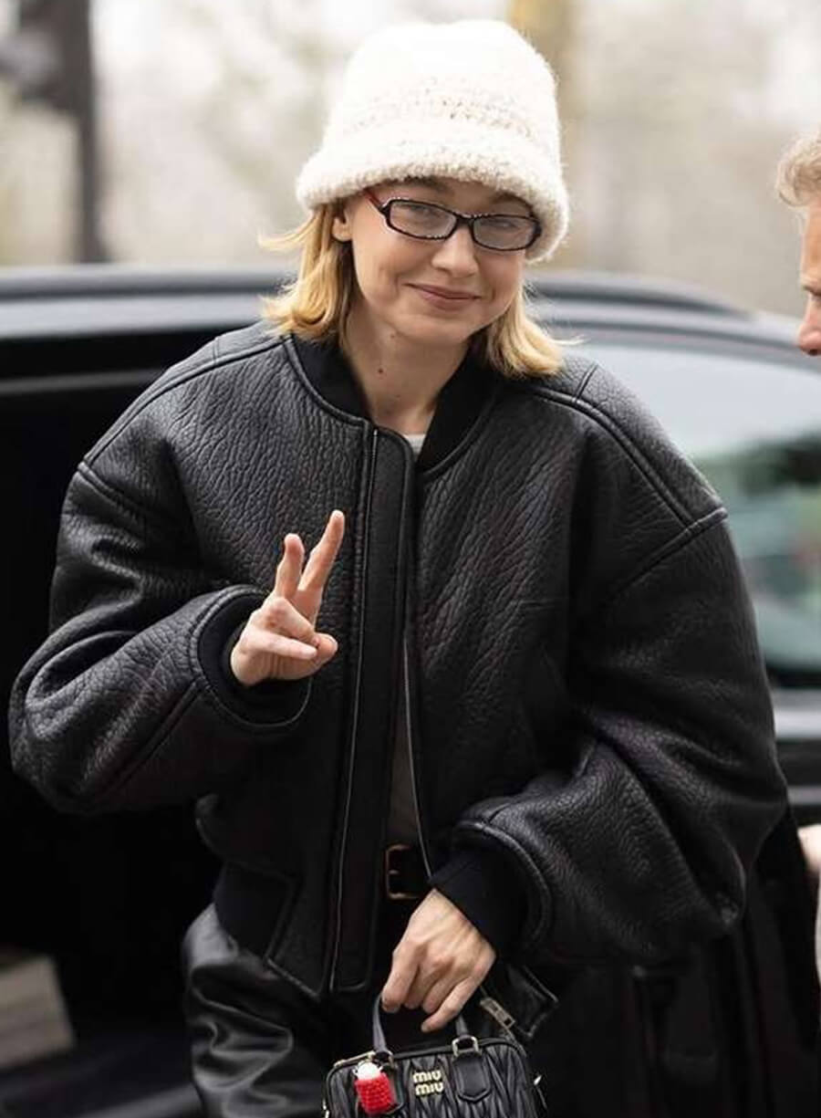 Gigi Hadid Paris Fashion Week Black Bomber Jacket