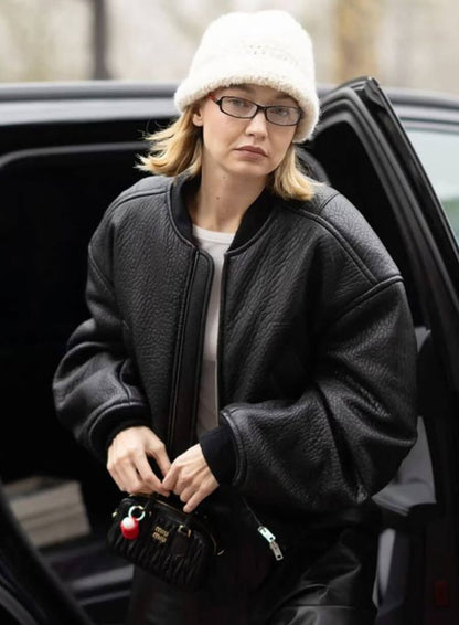 Gigi Hadid Paris Fashion Week Black Bomber Jacket