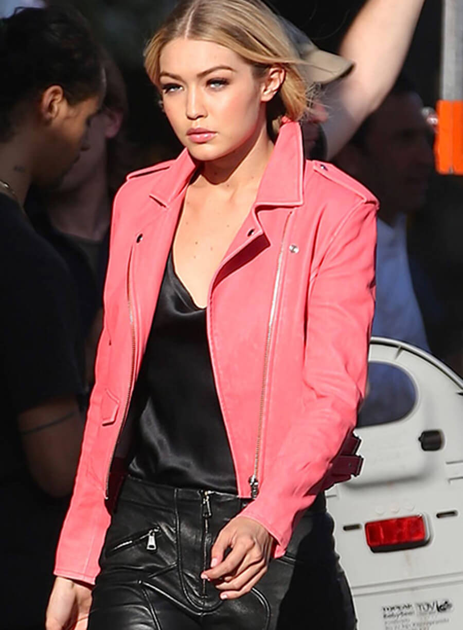 Gigi Hadid Pink Leather Jacket