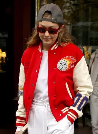 Gigi Hadid Red and White Varsity Jacket
