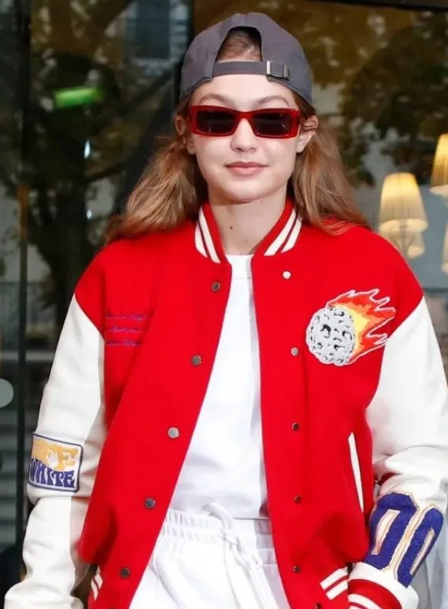 Gigi Hadid Red and White Varsity Jacket
