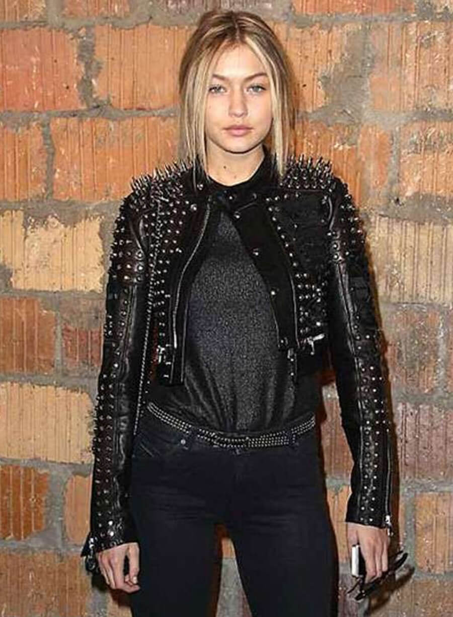 Gigi Hadid Studded Black Leather Jacket
