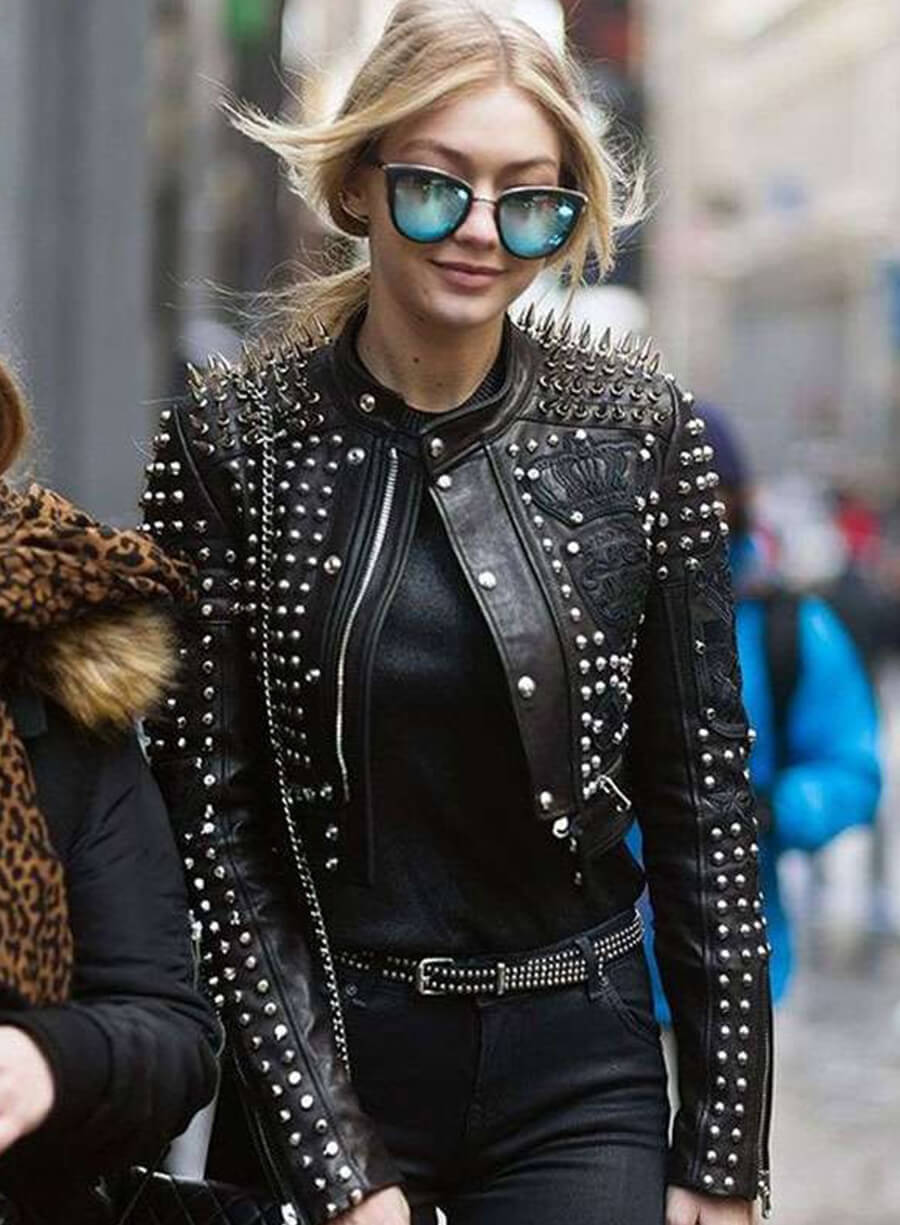 Gigi Hadid Studded Black Leather Jacket