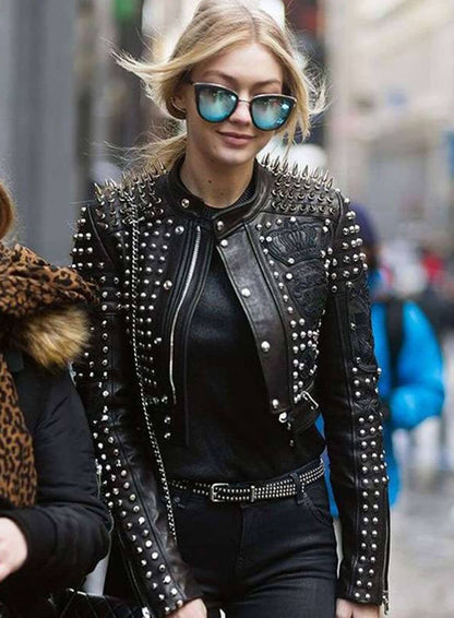 Gigi Hadid Studded Black Leather Jacket