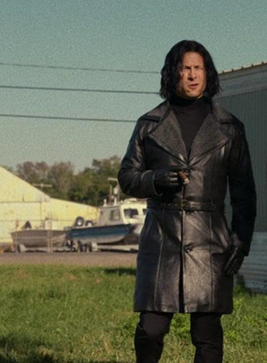 Glen Powell Hit Man Black Leather Coat