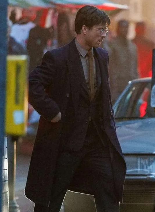 Glen Powell The Running Man 2025 Black Trench Coat