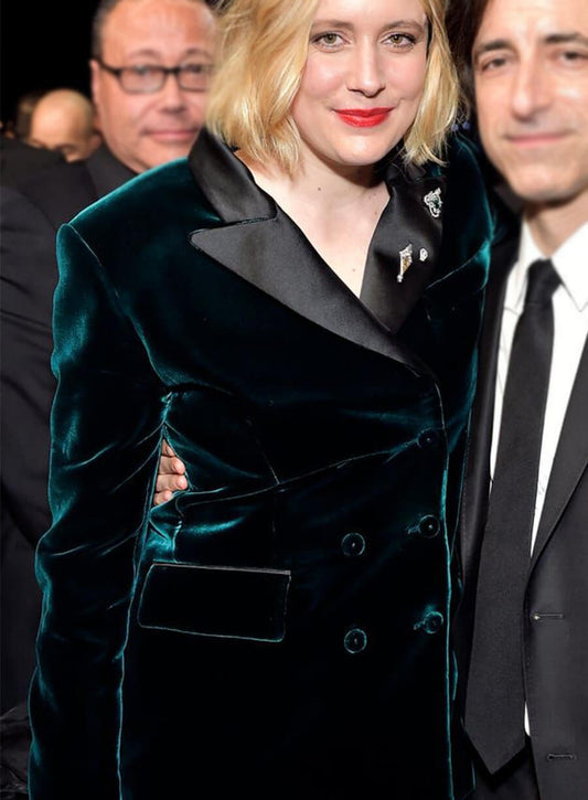 Greta Gerwig Teal Velvet Blazer