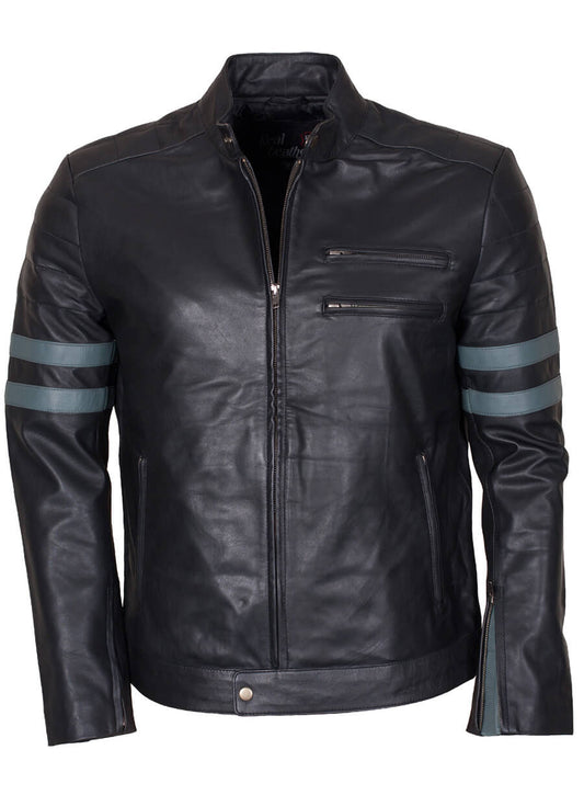Grey Stripes Mayhem Leather Jacket