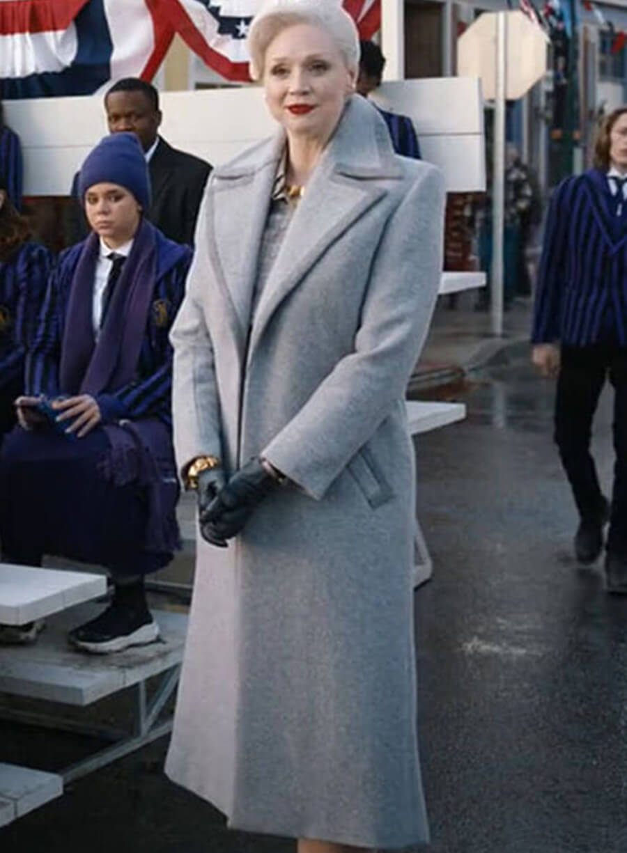 Gwendoline Christie Wednesday Grey Wool Coat