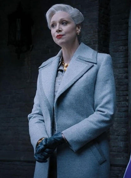 Gwendoline Christie Wednesday Grey Wool Coat