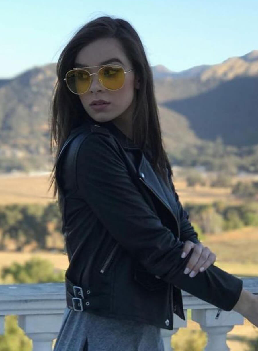 Hailee Steinfeld Black Leather Biker Jacket