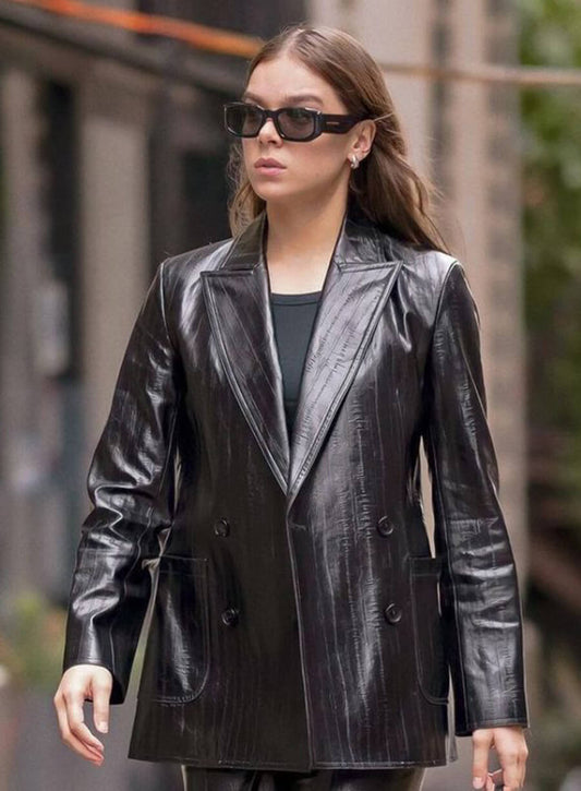 Hailee Steinfeld Black Leather Blazer