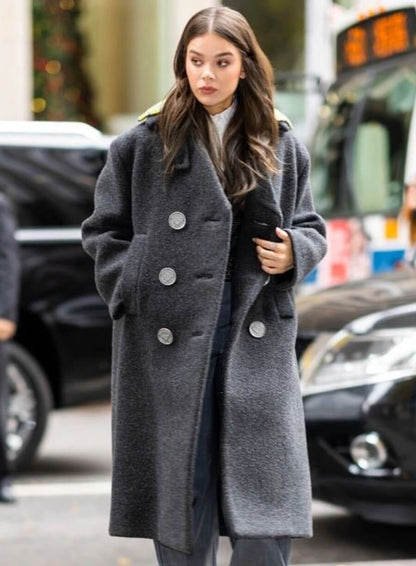 Hailee Steinfeld Wool Black Coat