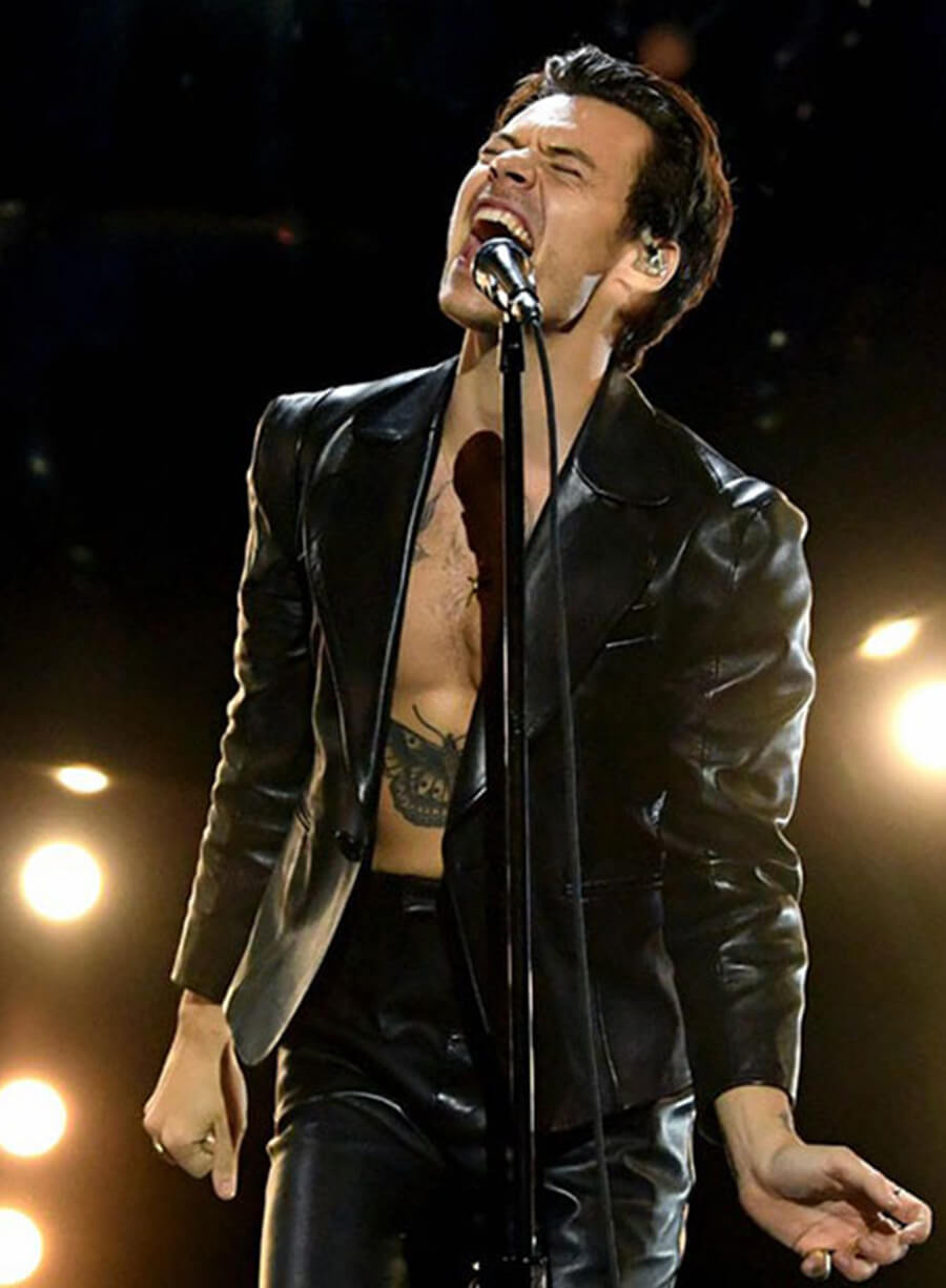 Harry Styles Black Leather Blazer