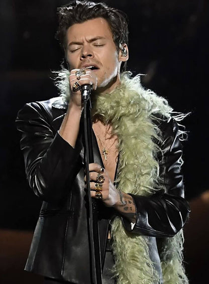Harry Styles Black Leather Blazer