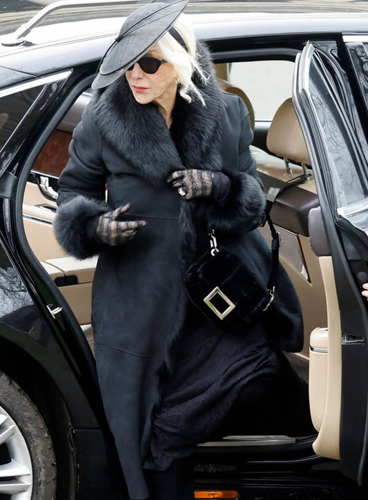 Helen Mirren MobLand Black Suede Leather Coat