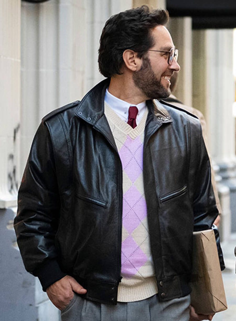 Herschkopf The Shrink Next Door Paul Rudd Black Leather Jacket