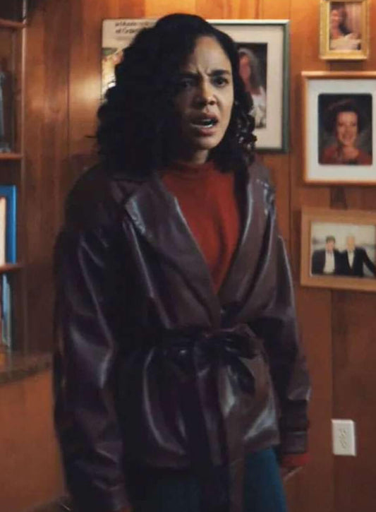 His and Hers Tessa Thompson Brown Leather Jacket
