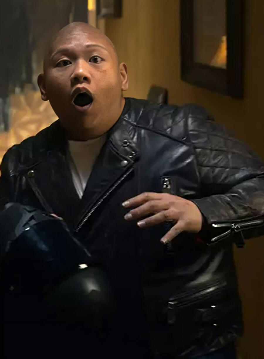 Jacob Batalon Novocaine 2025 Black Leather Jacket