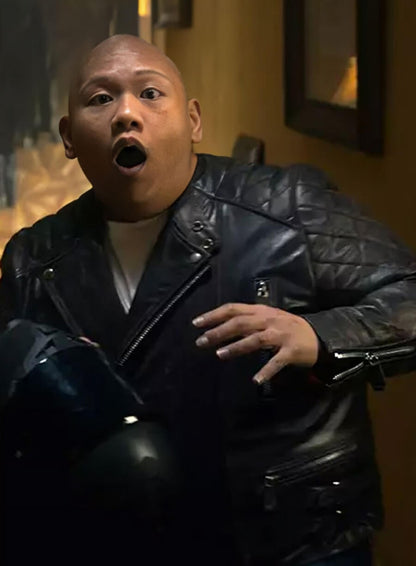 Jacob Batalon Novocaine 2025 Black Leather Jacket