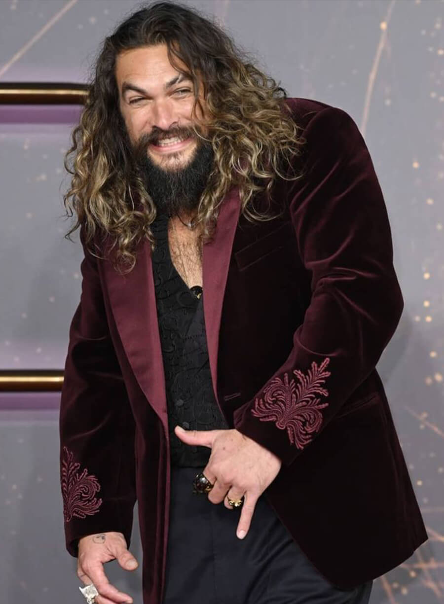 Jason Momoa Maroon Velvet Blazer
