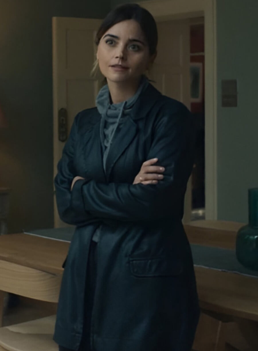 Jenna Coleman The Jetty S01 Black Leather Coat