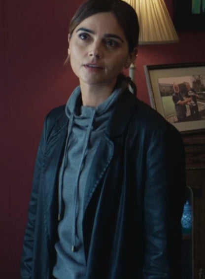 Jenna Coleman The Jetty S01 Black Leather Coat