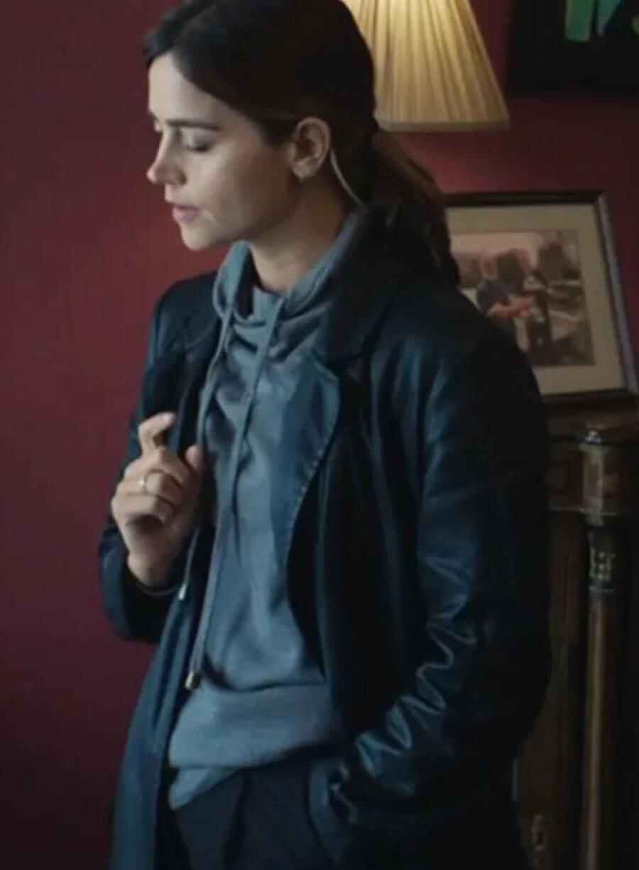 Jenna Coleman The Jetty S01 Black Leather Coat