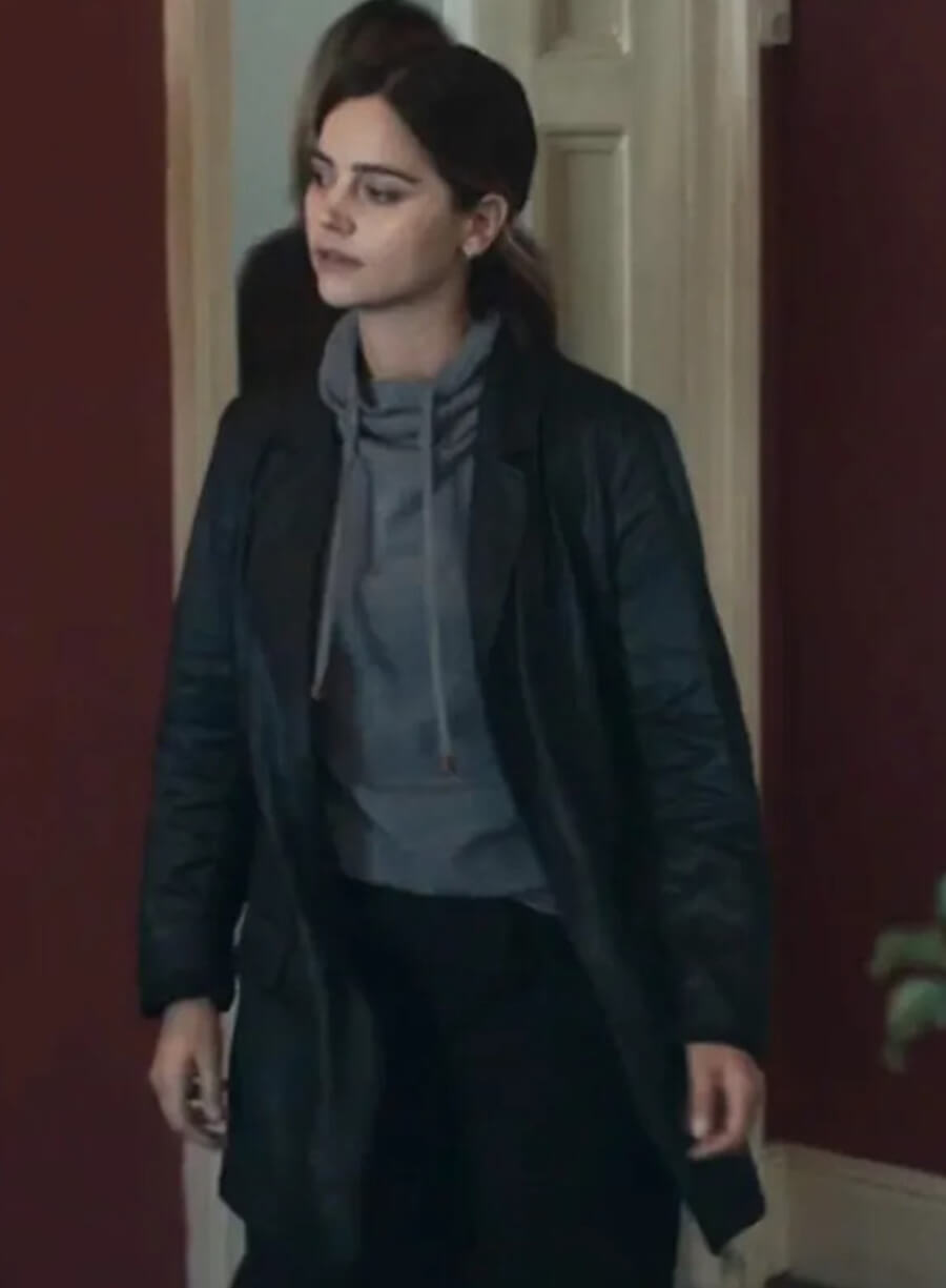 Jenna Coleman The Jetty S01 Black Leather Coat