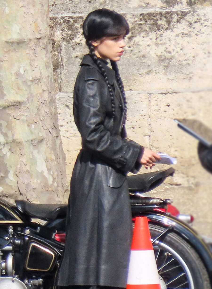 Jenna Ortega Wednesday S03 Black Leather Coat