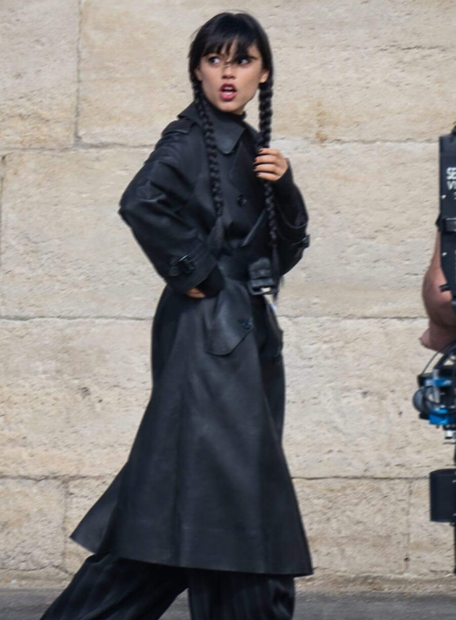Jenna Ortega Wednesday S03 Black Leather Coat