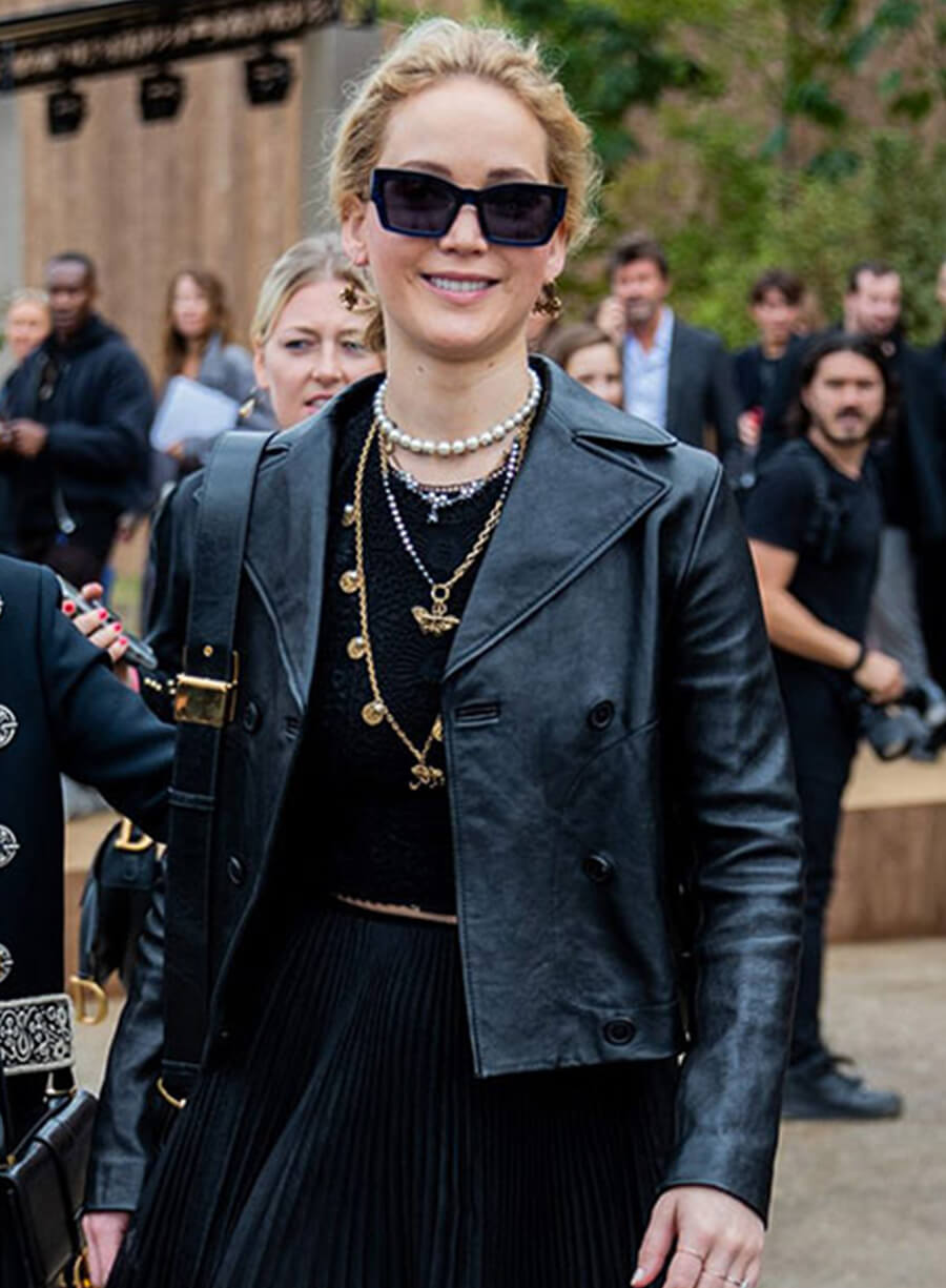 Jennifer Lawrence Black Leather Jacket