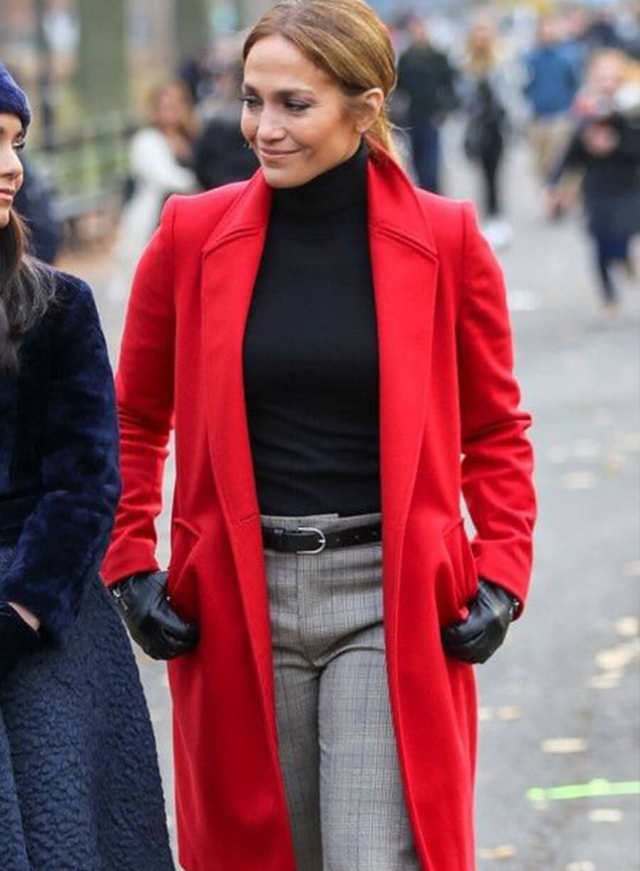 Jennifer Lopez Red Wool Coat