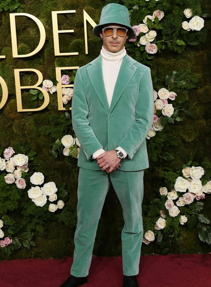 Jeremy Strong Golden Globes 2025 Green Velvet Suit