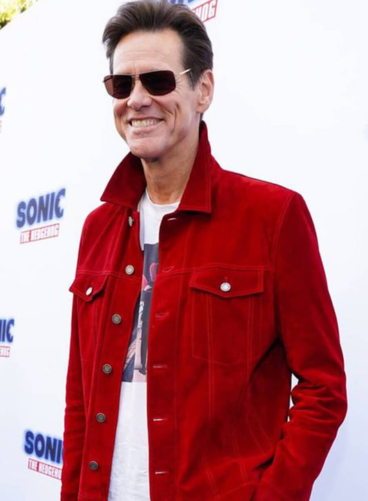Jim Carrey Sonic the Hedgehog Premiere Red Suede Jacket