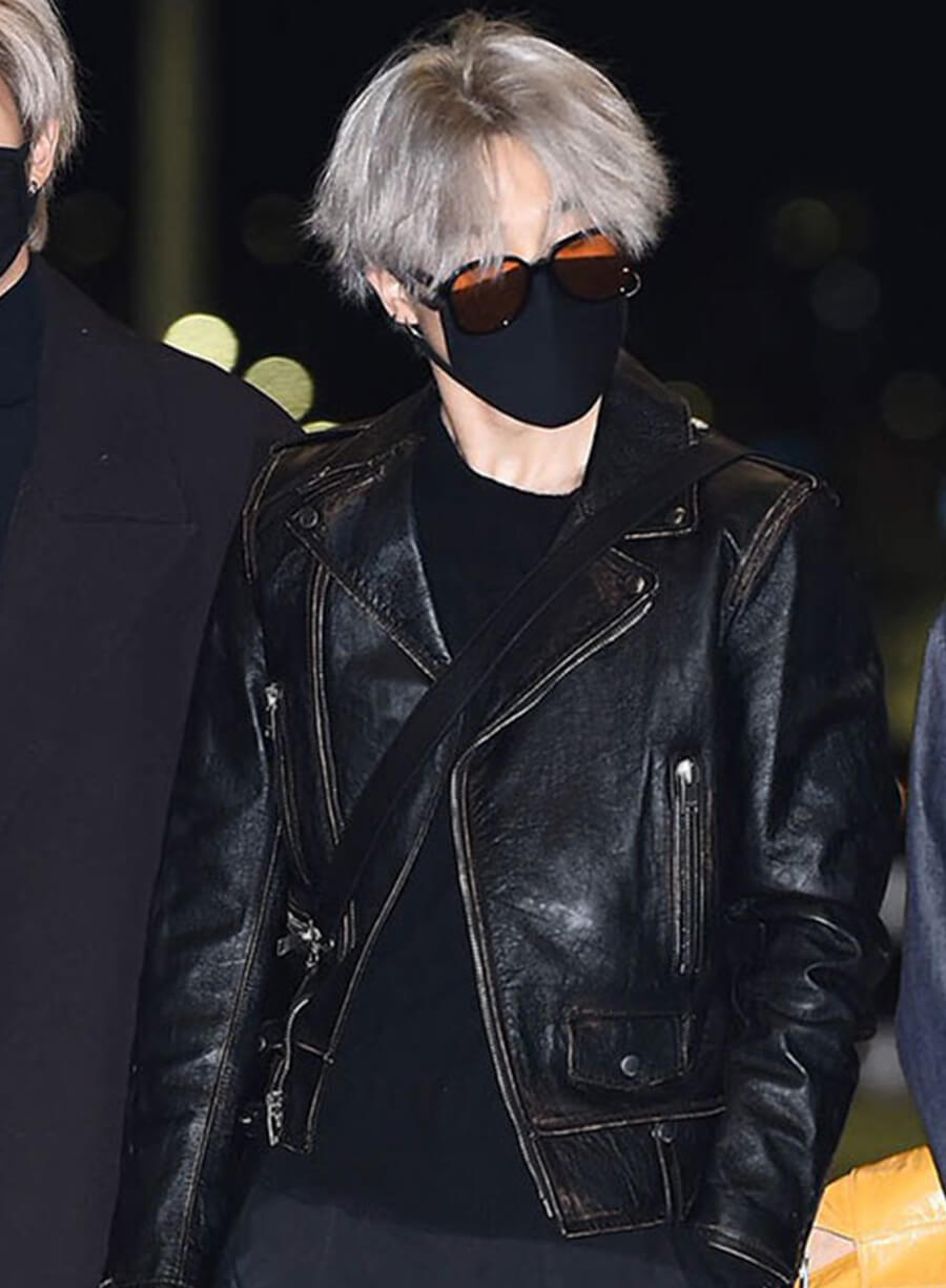 Jimin Black Biker Leather Jacket