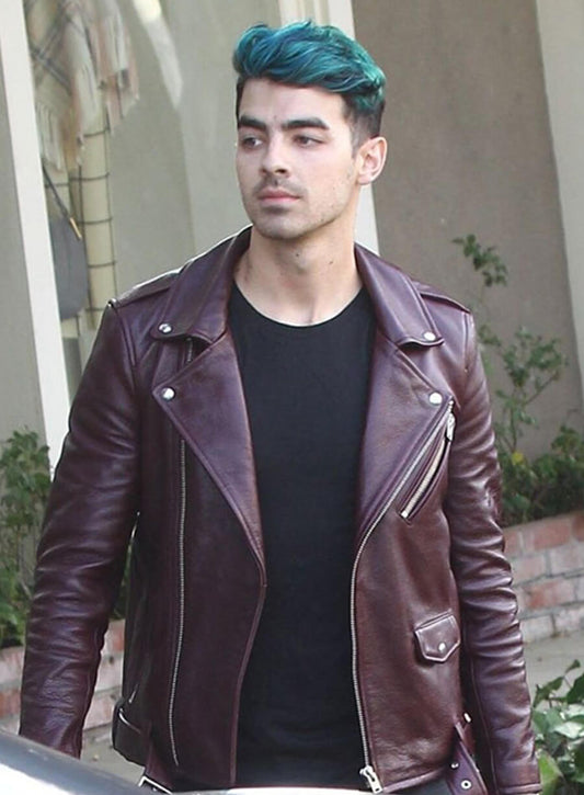 Joe Jonas Maroon Leather Jacket