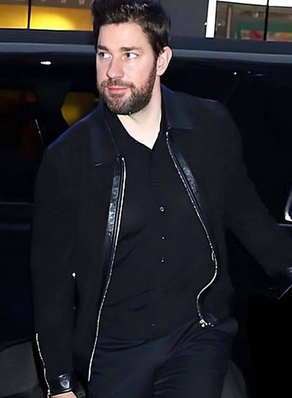 John Krasinski Black Leather Jacket