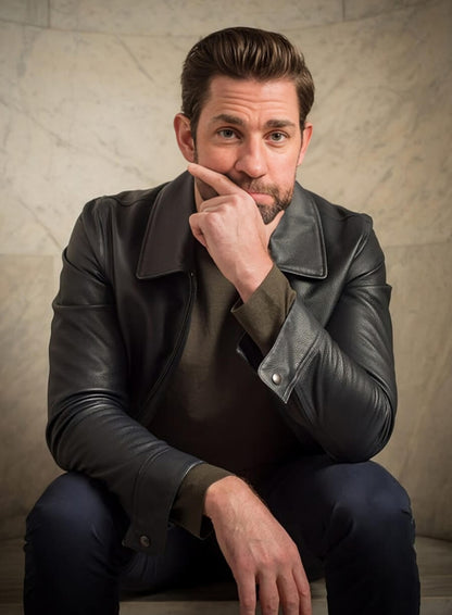 John Krasinski Black Leather Jacket