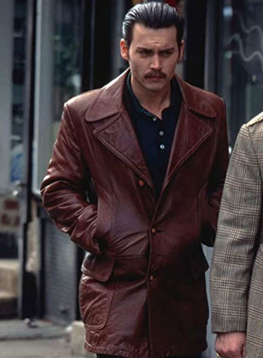 Johnny Depp Donnie Brasco Brown Leather Blazer