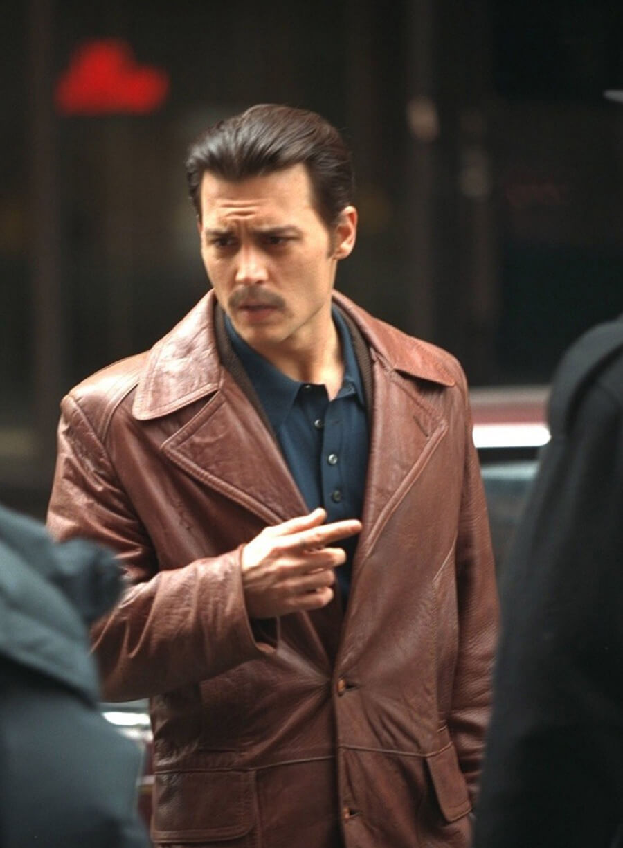 Johnny Depp Donnie Brasco Brown Leather Blazer