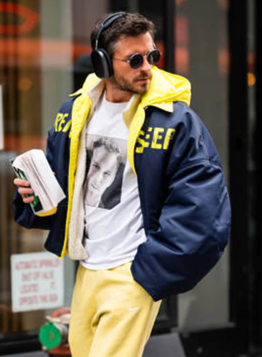 Jonathan Bailey Blue Hooded Jacket