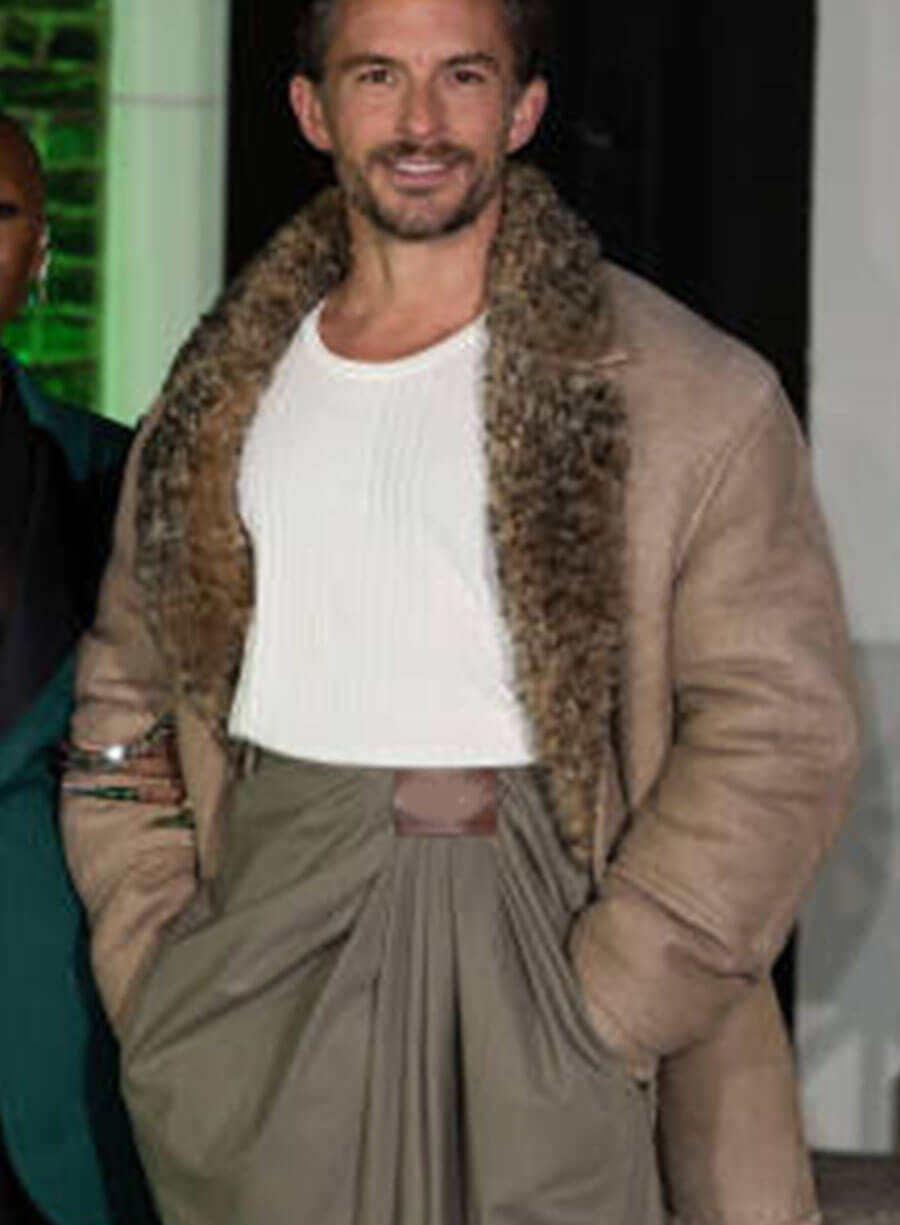 Jonathan Bailey Brown Shearling Coat