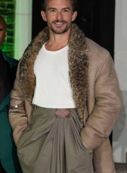 Jonathan Bailey Brown Shearling Coat