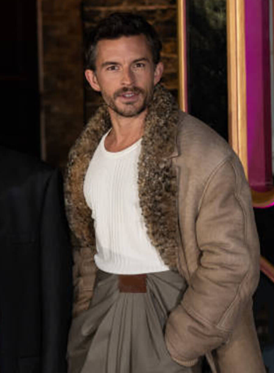 Jonathan Bailey Brown Shearling Coat