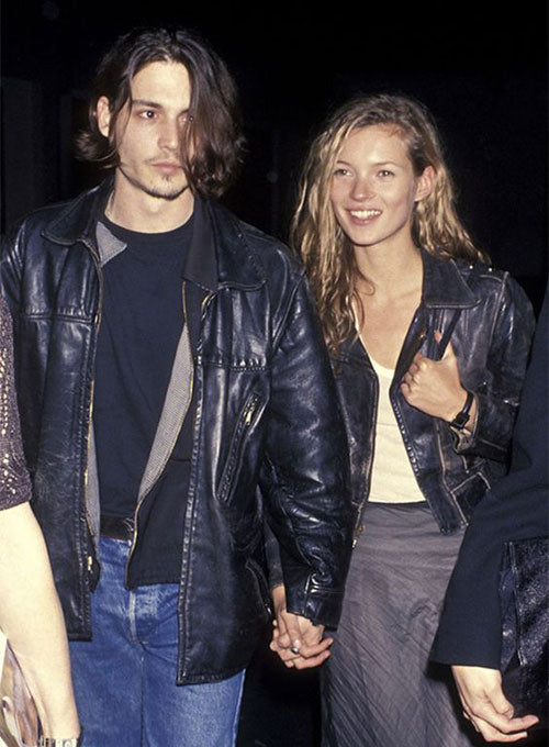 Jonny Depp Men Black Biker Leather Jacket