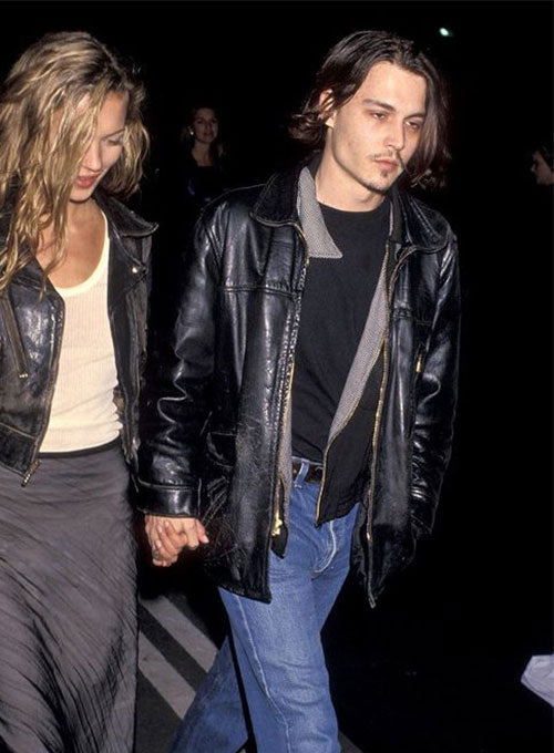 Jonny Depp Men Black Biker Leather Jacket