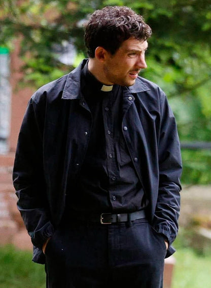 Josh O’Connor Wake Up Dead Man 2025 Black Jacket